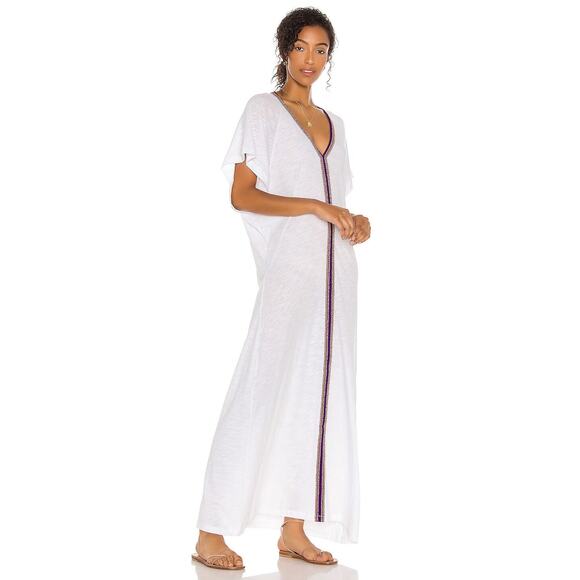 Pitusa Pima Short Sleeves V-Neckline Embroidered Abaya Dress‎ White One Size - Picture 2 of 9